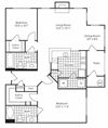 2-bedroom/2-bathroom floor plan layout with 1,124 square feet at Evergreens at Mahan apartments for rent in Tallahassee, FL